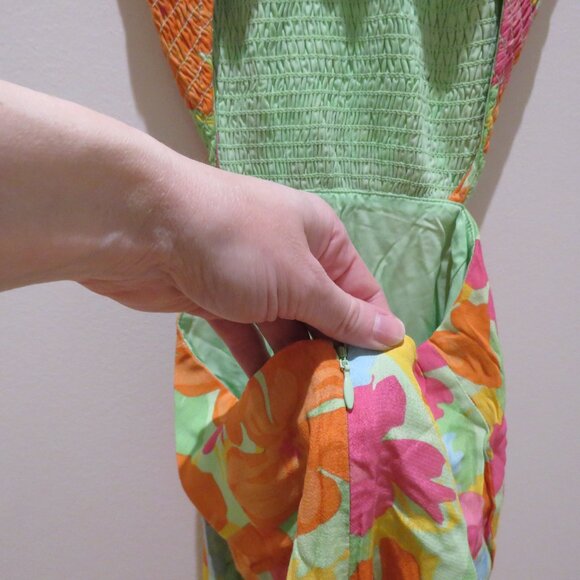 SABO SKIRT Adelina Midi Dress in Bright Floral Cut Out Feminine Smocked Flowy XS - Picture 13 of 14